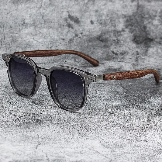 Blue Flow |  Retro Wood Grain Square Sunglasses