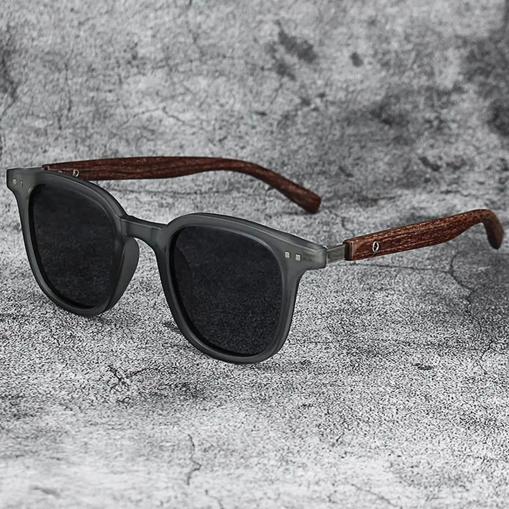 Blue Flow |  Retro Wood Grain Square Sunglasses